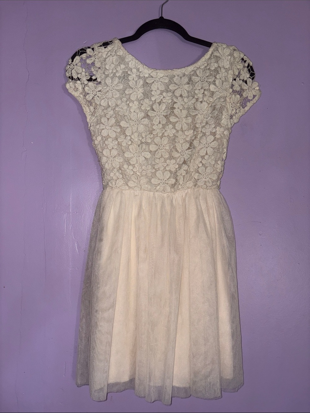 Ruby Rox Cream Floral Lace & Tulle Party Dress